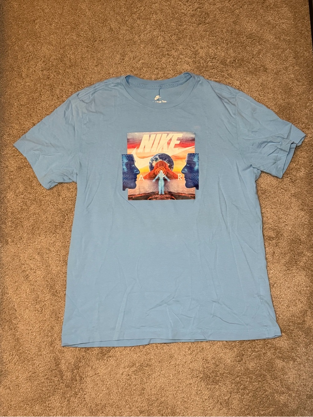 Nike Air The Nike Tee Graphic T-Shirt Light Blue 100% Cotton Men’s Size Large